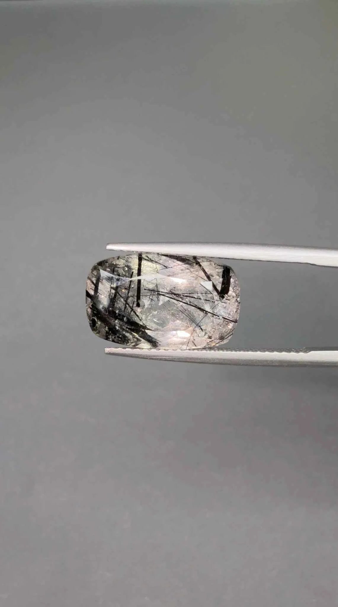 (8.50ct) Natural Tourmalinated Quartz - Precision Cushion Cut - 15mm Statement Gemstone (WAV38)
