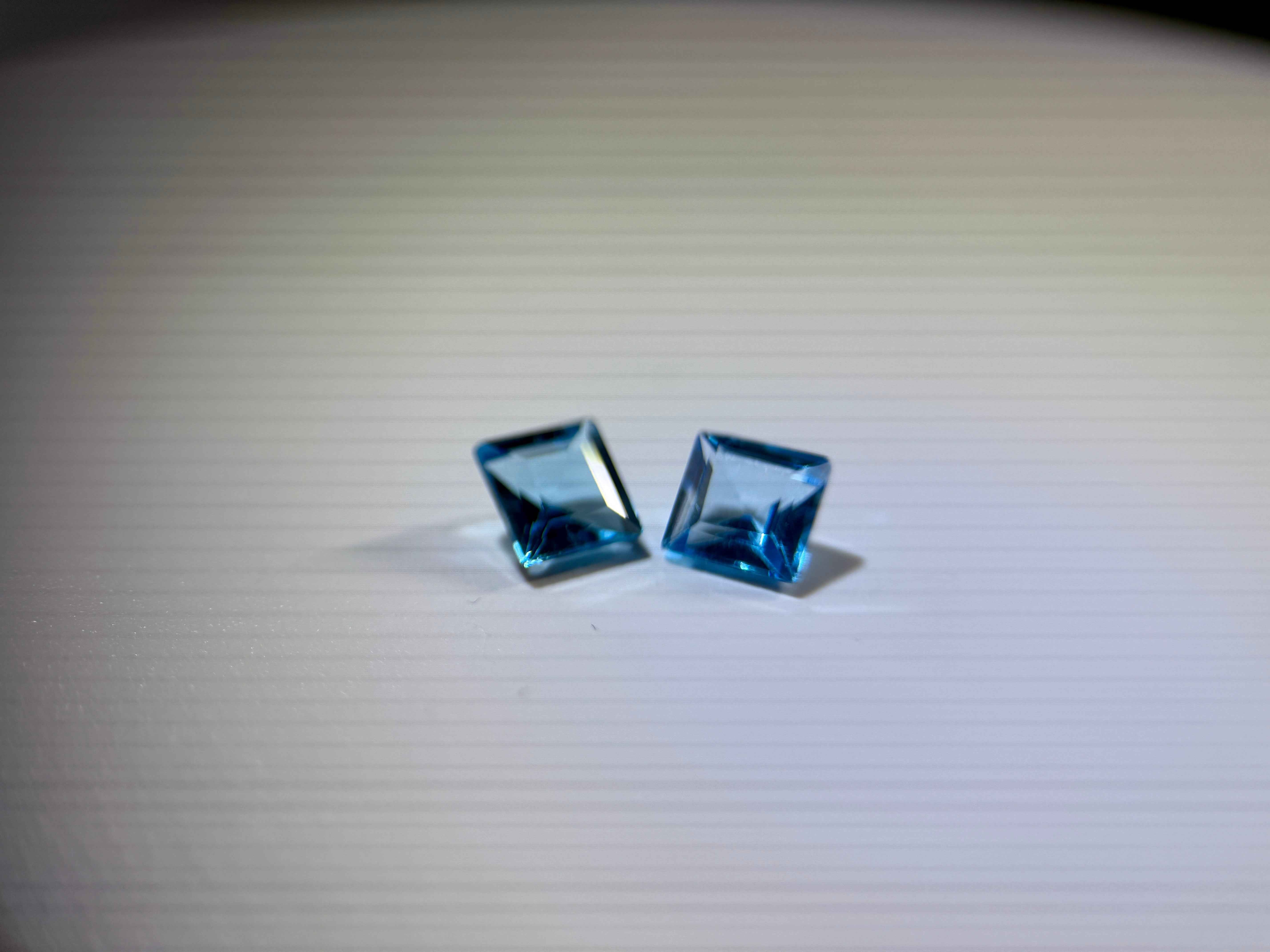 (2.35ct) Natural Swiss Blue Topaz - Precision Square Princess Cut (PAIR) - Vivid Electric Blue Gem (WAV41)