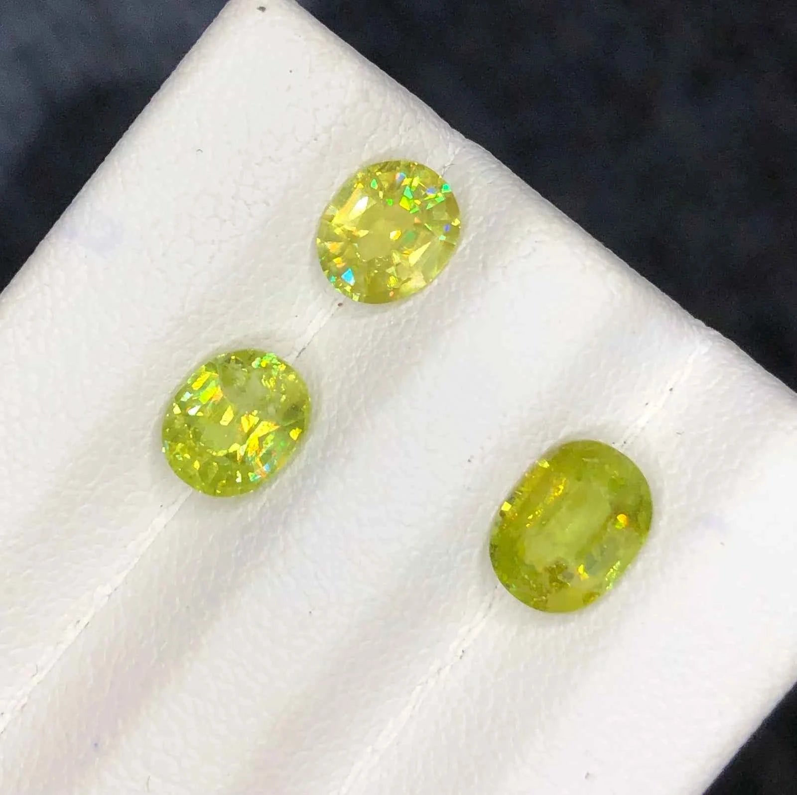 3-Piece Natural Sphene Suite - Matching Pair & Darker Statement Center - 2.44ct Total (WAV49)