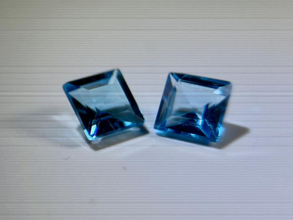 (2.35ct) Natural Swiss Blue Topaz - Precision Square Princess Cut (PAIR) - Vivid Electric Blue Gem (WAV41)