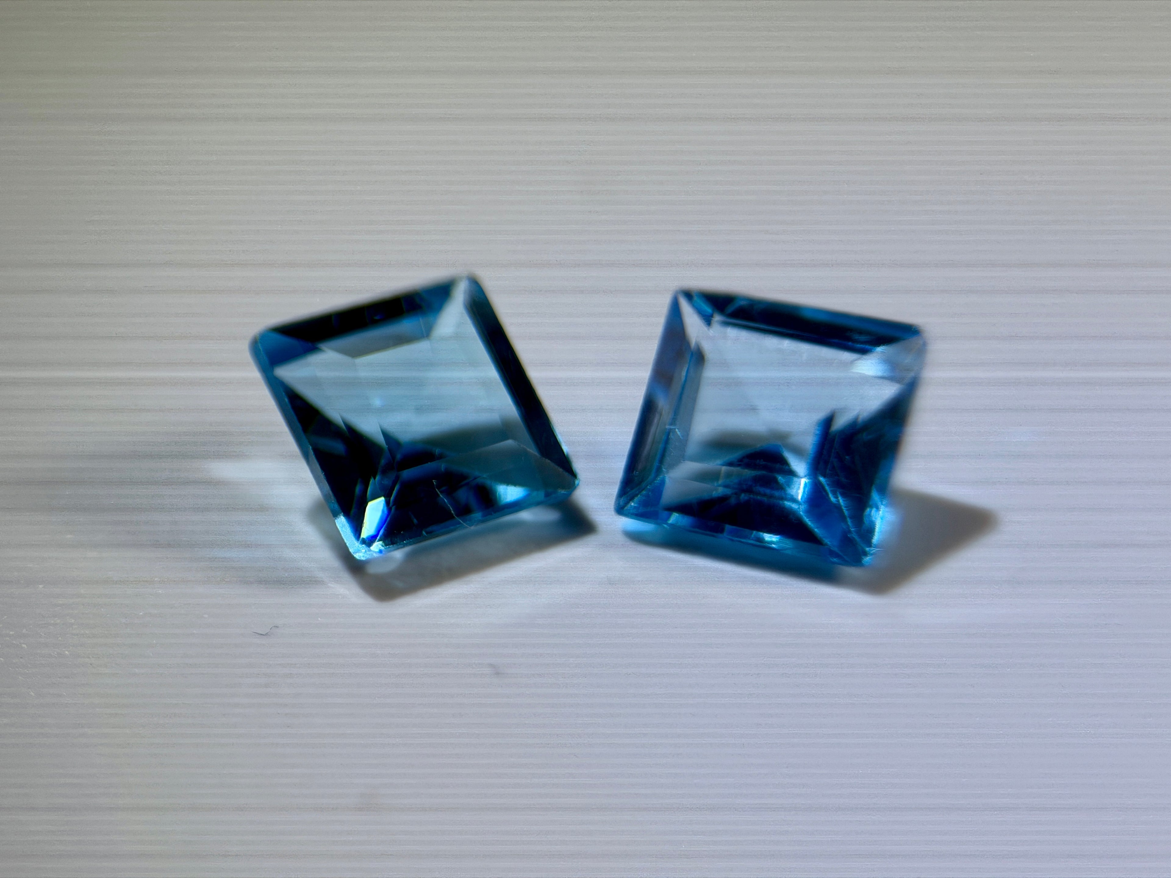 (2.35ct) Natural Swiss Blue Topaz - Precision Square Princess Cut (PAIR) - Vivid Electric Blue Gem (WAV41)
