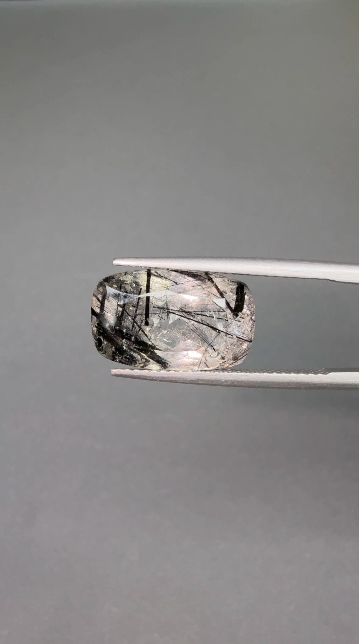 (8.50ct) Natural Tourmalinated Quartz - Precision Cushion Cut - 15mm Statement Gemstone (WAV38)