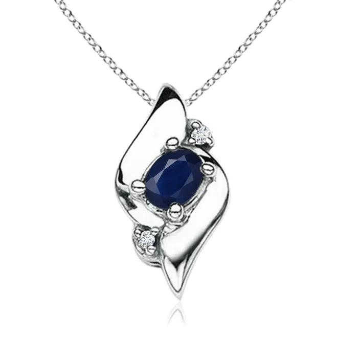 Shell Style Oval Sapphire and Diamond Pendant Only (.21 CT) (WAVJ7)