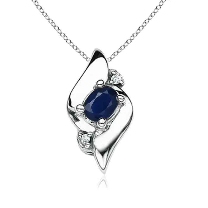 Shell Style Oval Sapphire and Diamond Pendant Only (.21 CT) (WAVJ7)