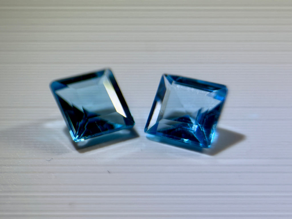 (2.35ct) Natural Swiss Blue Topaz - Precision Square Princess Cut (PAIR) - Vivid Electric Blue Gem (WAV41)