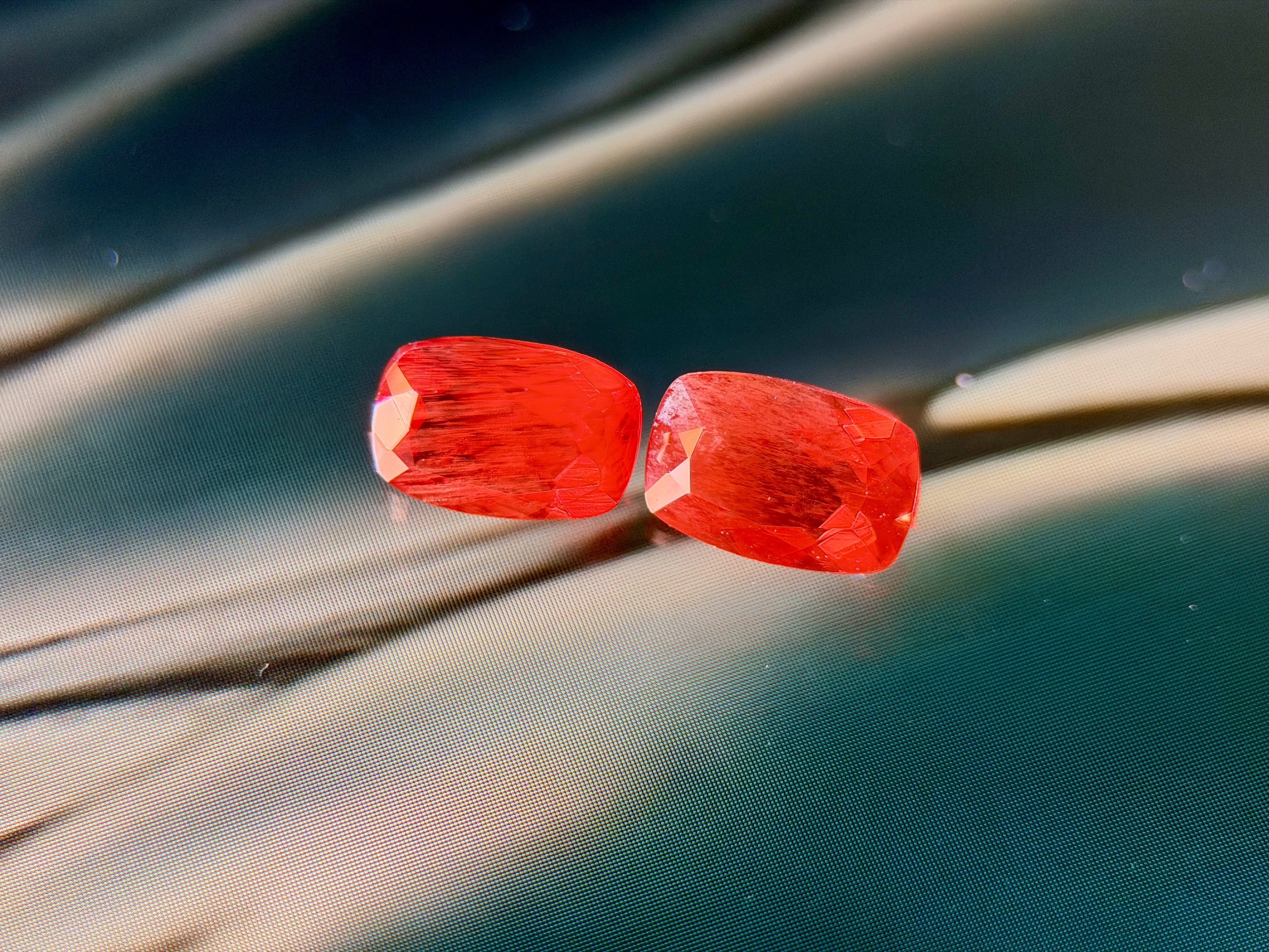 Matching Pair: (0.96ctw) Natural Red Andesine Feldspar - Rare Congolese Gems - Oval Cut (WAV52)