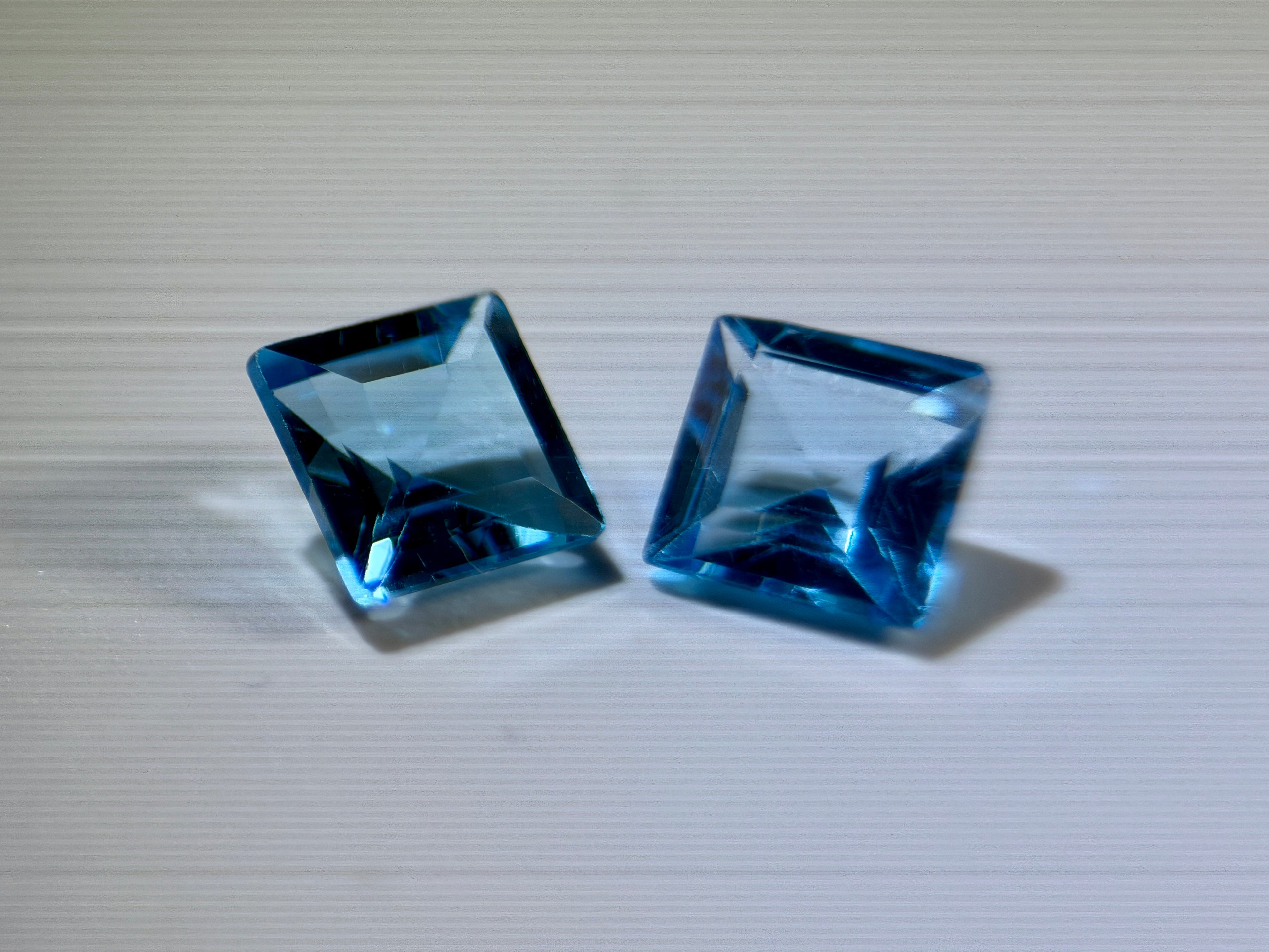 (2.35ct) Natural Swiss Blue Topaz - Precision Square Princess Cut (PAIR) - Vivid Electric Blue Gem (WAV41)
