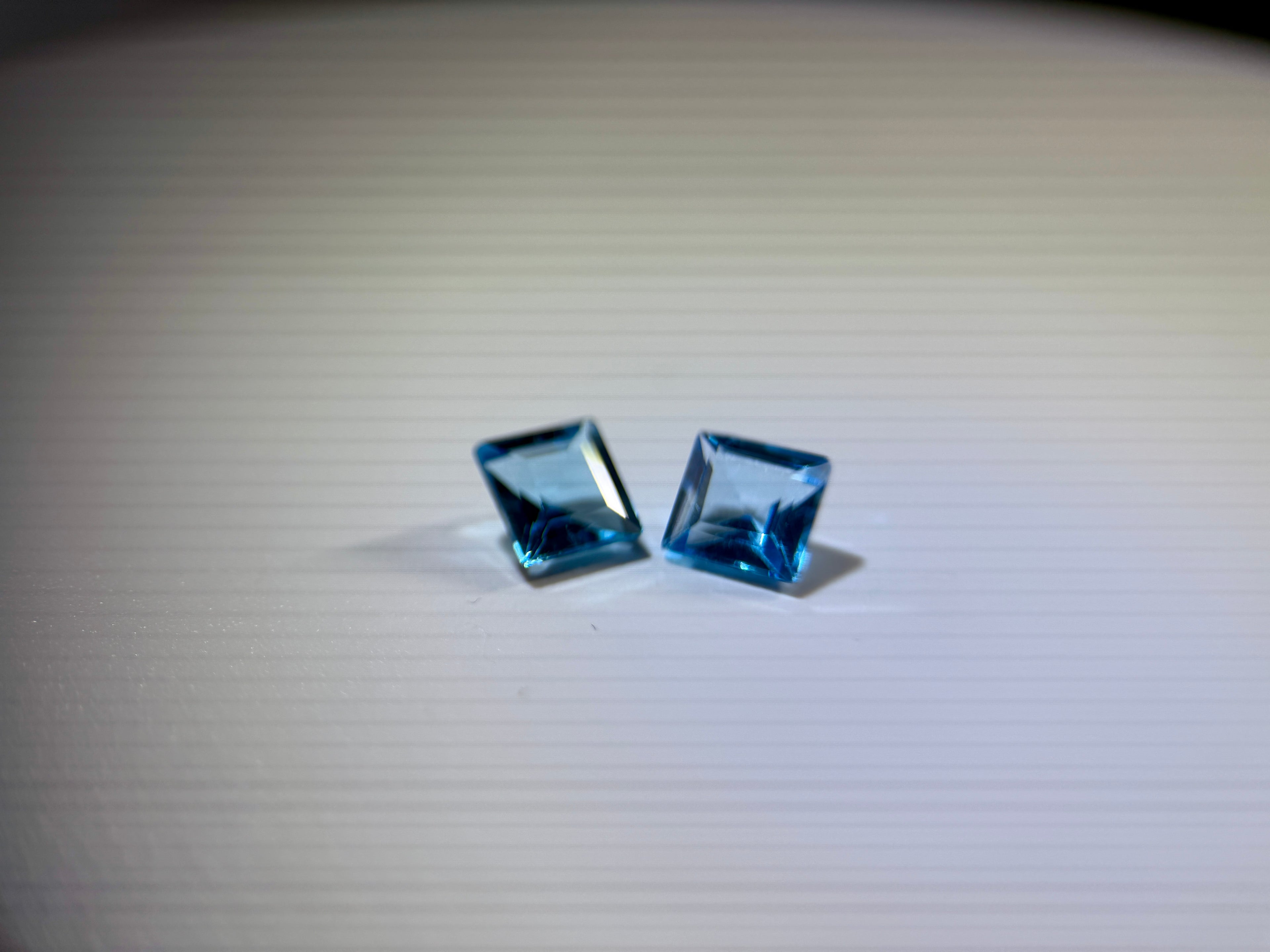 (2.35ct) Natural Swiss Blue Topaz - Precision Square Princess Cut (PAIR) - Vivid Electric Blue Gem (WAV41)