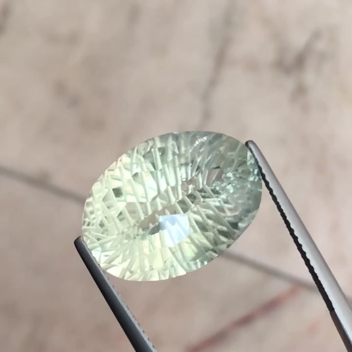 16.40ct Natural Prasiolite (Green Amethyst) - Custom Leaf Precision Cut - VS+ Clarity (WAV77)