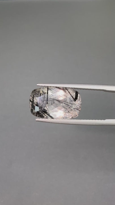 (8.50ct) Natural Tourmalinated Quartz - Precision Cushion Cut - 15mm Statement Gemstone (WAV38)
