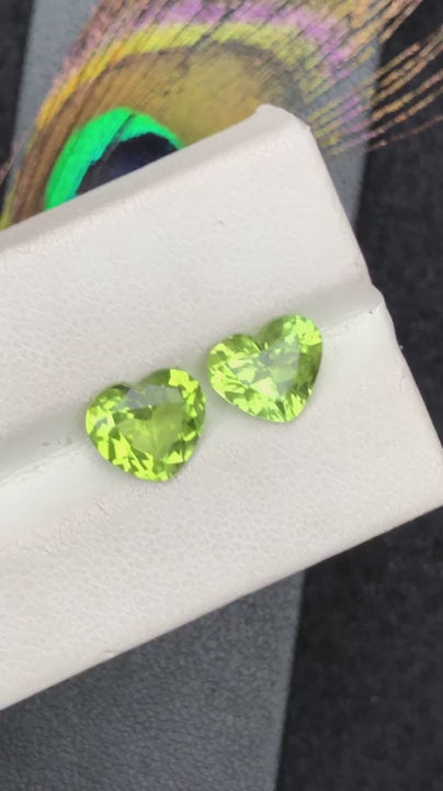 3.46ctw Natural Green Peridot Matching Pair - Rare Heart Shape - Afghan Origin (WAV70)