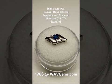 Shell Style Oval Sapphire and Diamond Pendant Only (.21 CT) (WAVJ7)